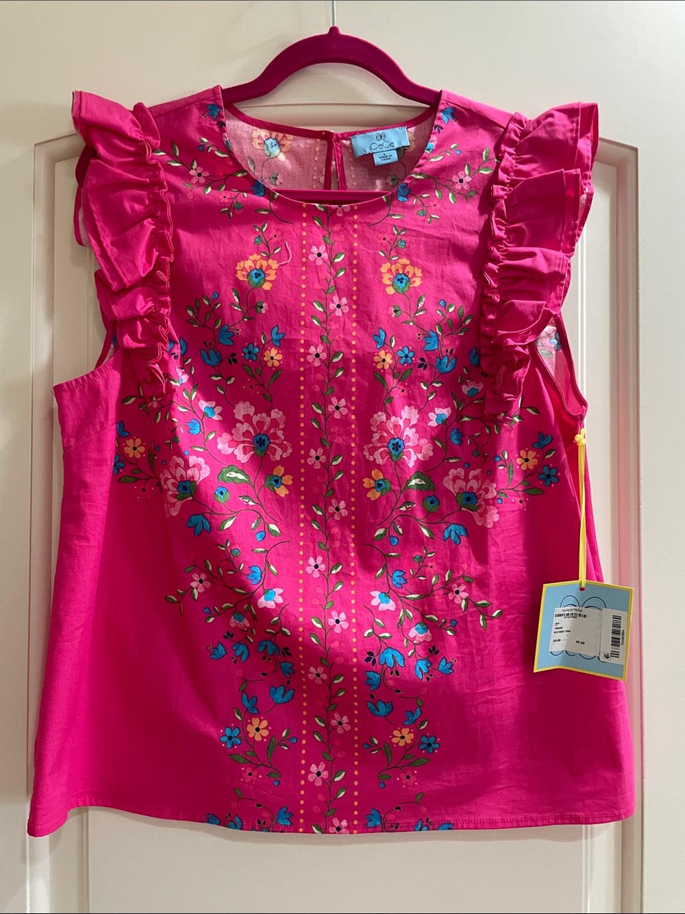 CeCe Hot Pink Floral Shift top